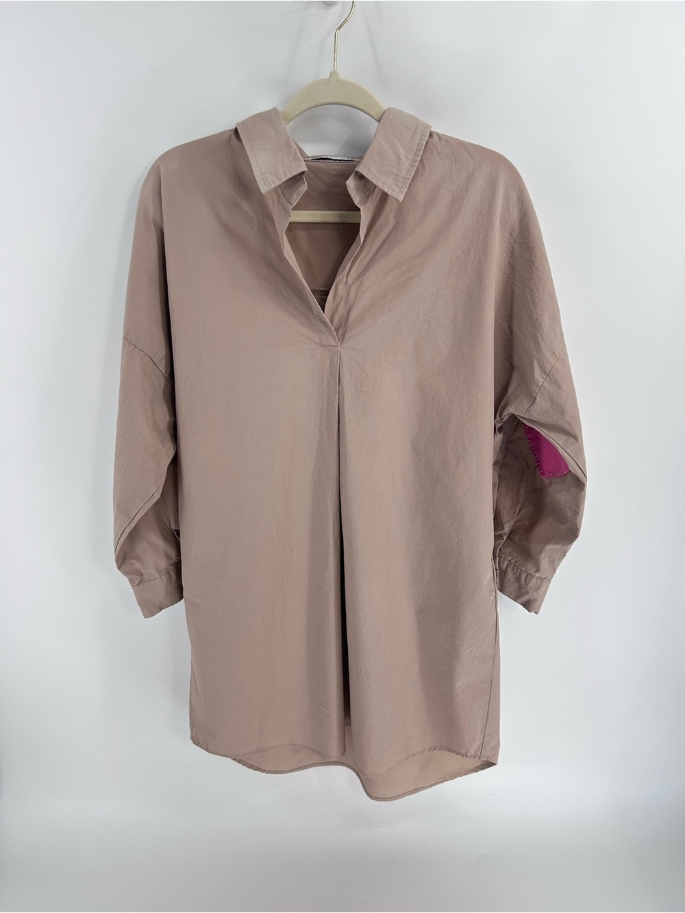 Caryn Lawn Preppy Dress in Khaki with Pink Heart Elbow - M/L